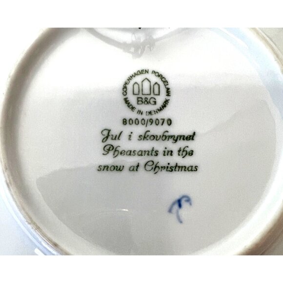 B&G Copenhagen Porcelain Collectible Plate "Jul I Skovbrynet" Pheasants In Snow - Picture 5 of 5